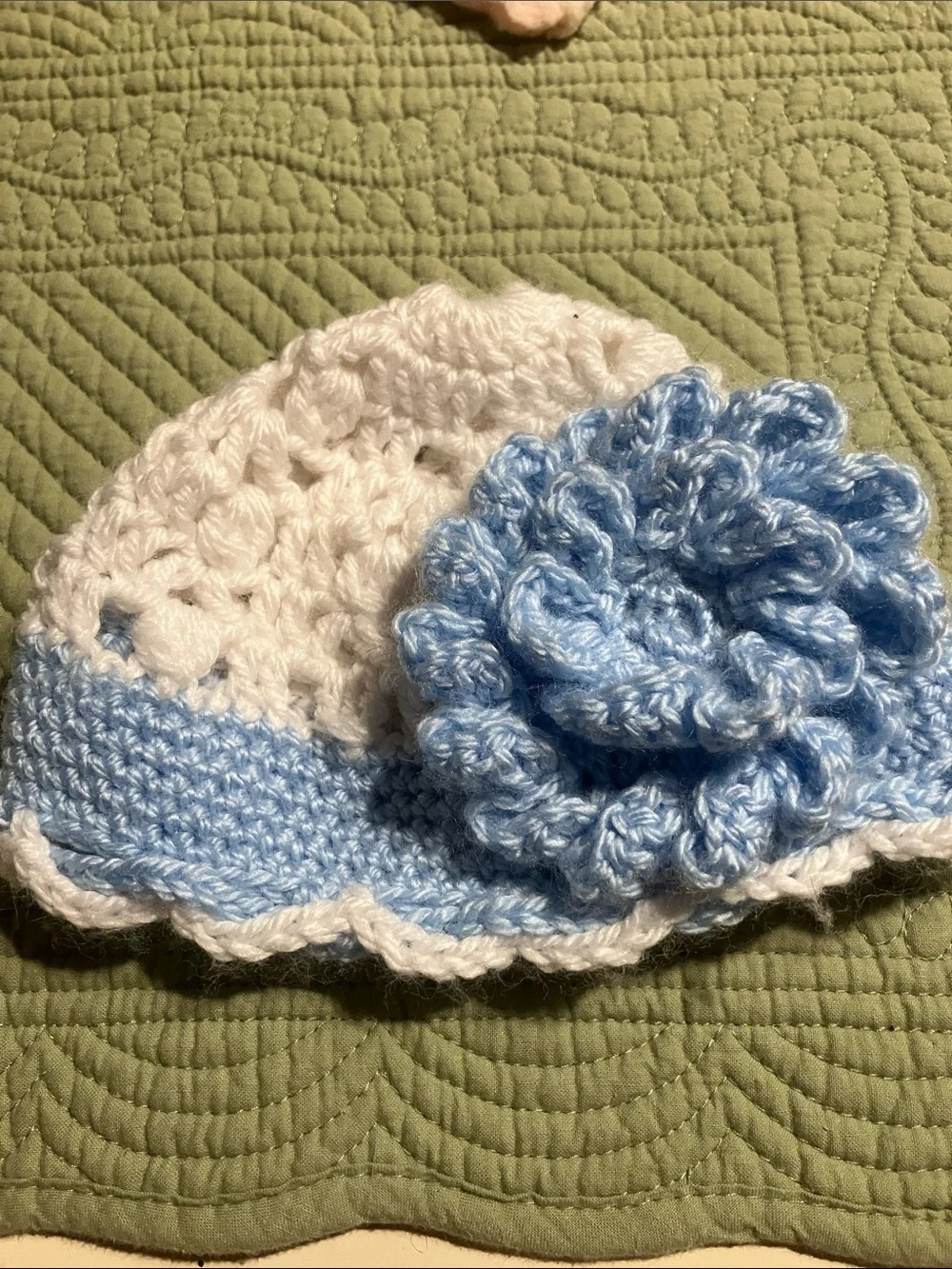 Handmade crocheted hat with flower embellishment 18” circumference